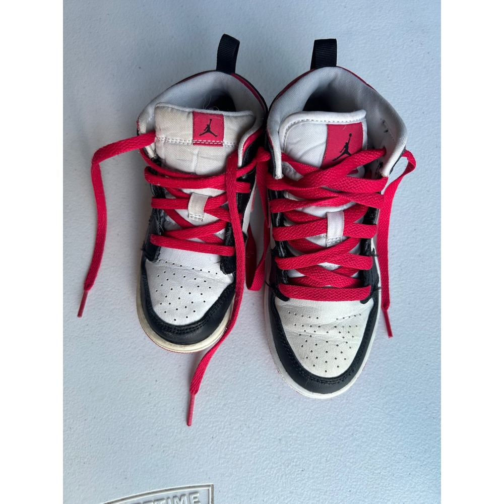 Jordan 1 Mid Kids Size 12C Black White Noble Red Sneakers 640734-016